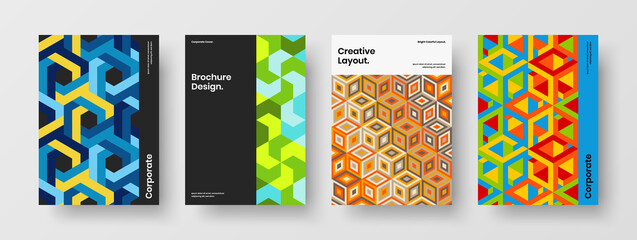 Unique corporate cover A4 design vector concept composition. Amazing mosaic hexagons banner illustration collection.