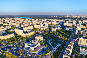 Fototapeta na wymiar Aerial view of Troieshchyna district of Kiev, the capital of Ukraine, before the war with Russia