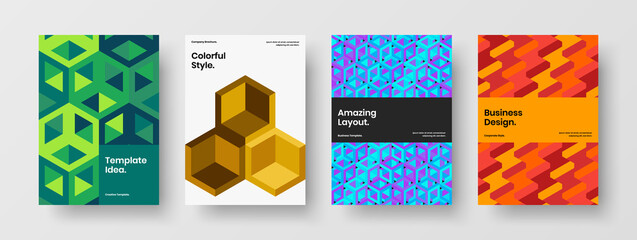 Fototapeta premium Vivid journal cover A4 design vector layout collection. Minimalistic mosaic pattern booklet illustration set.