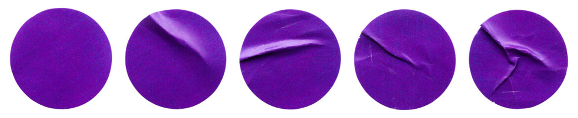 Purple round paper sticker label set isolated on white background