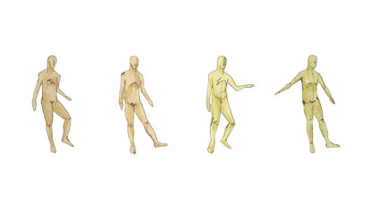 Architectural impressionist watercolor human people color sketch with pencil line on white background 