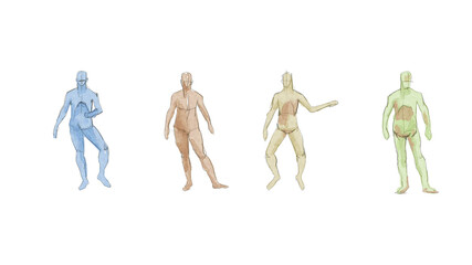 Architectural impressionist watercolor human people color sketch with pencil line on white background 