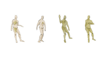 Architectural impressionist watercolor human people color sketch with pencil line on white background 