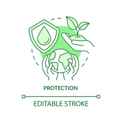 Protection green concept icon. Sustainable land management abstract idea thin line illustration. Natural environment. Isolated outline drawing. Editable stroke. Arial, Myriad Pro-Bold fonts used