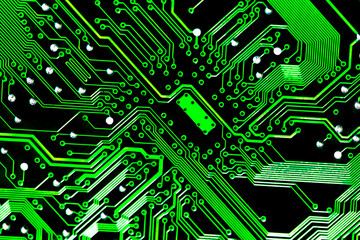 Macro Close up of printed wiring on PC circuit board.