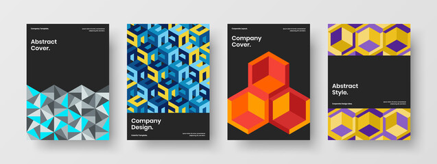 Obraz premium Abstract geometric tiles annual report layout composition. Fresh booklet design vector concept bundle.