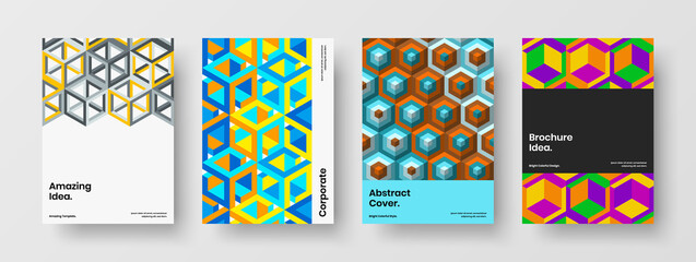 Simple book cover vector design illustration bundle. Multicolored mosaic pattern brochure concept collection.
