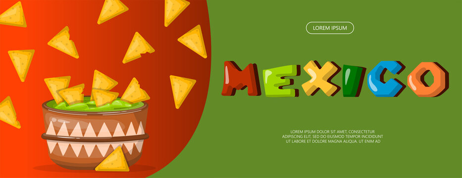 Traditional Mexican food banner. vector cartoon illustration. Mexican street, restaraunt and homemade food and drinks icons for ethnic menu. Cinco de mayo