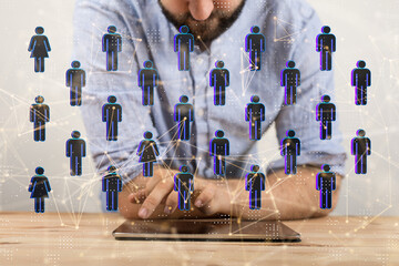 Abstract network of physical devices on the Internet using a network connection with statistics...