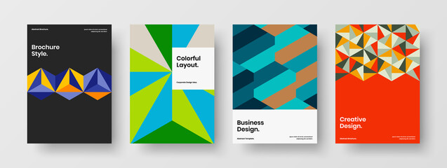 Trendy geometric shapes brochure template set. Simple company cover A4 design vector concept composition.