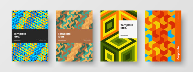 Premium mosaic tiles leaflet layout composition. Fresh booklet design vector concept set.