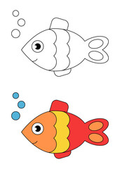 Fish coloring book for preschool kids.
