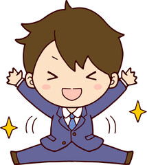 嬉しさのあまりジャンプして喜ぶ笑顔のビジネスマン