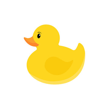 Flat icon yellow rubber duck toy. Inflatable rubber duck isolated on white background. Vector illustration.