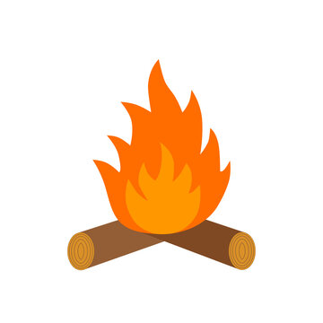 Flat icon campfire with firewood isolated on white background. Vector illustration.