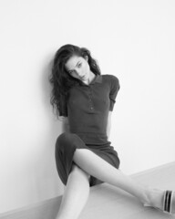 Fashion Model posing in studio on white background