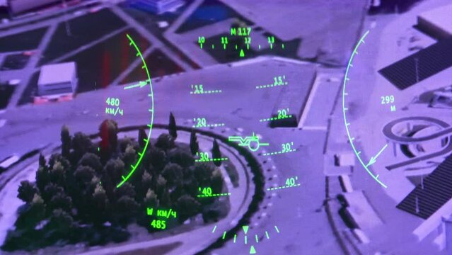 Fighter jet simulator in action with HUD elements.