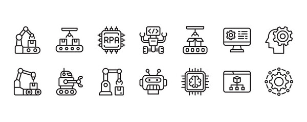 Robotic process automation icon set. Vector graphic illustration.