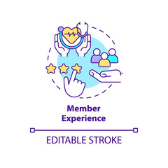 Member experience concept icon. Customer service. Healthcare macro trends abstract idea thin line illustration. Isolated outline drawing. Editable stroke. Arial, Myriad Pro-Bold fonts used