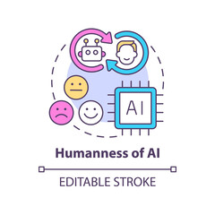 Humanness of AI concept icon. Machine learning. Tech macro trends abstract idea thin line illustration. Isolated outline drawing. Editable stroke. Arial, Myriad Pro-Bold fonts used