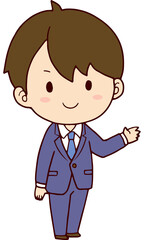 案内をする笑顔のビジネスマン