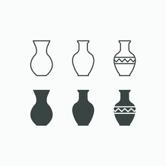 Antique, vase, museum clay vase vector icon set