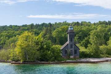 Fototapeta na wymiar Grand Island East Channel Lighthouse at Pictured Rocks National Lakeshore, Michigan, USA