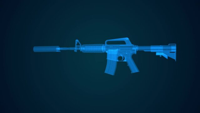 Weapon gun M4A1 Hologram Video high tech image isolated on black background.