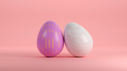 Easter eggs isolated on pink background. 3d illustration