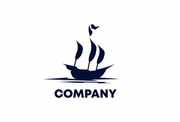 Big old classic pirate ship sailing logo icon silhouette Premium Vector