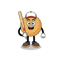 biscuit round mascot cartoon as a baseball player