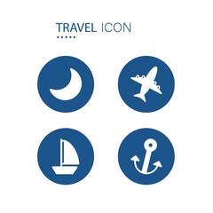 Symbol of travel vehicle icons on blue circle shape isolated on white background. Travel icons vector illustration.
