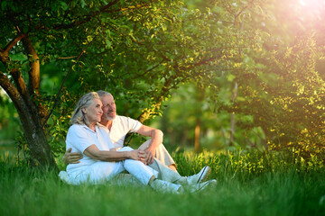 happy senior couple possing in park