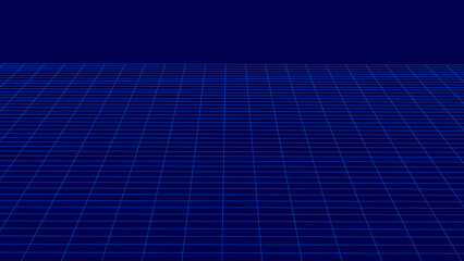 Vector perspective mesh. Wireframe dark horizon 3d mesh. Perspective grid background texture.
