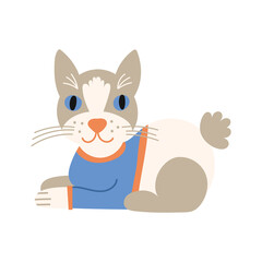 Japanese Bobtail Cat portrait on isolated background. Vector illustration.