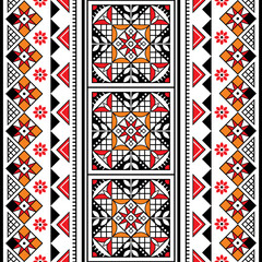 Ukrainian Easter egss style vector seamless folk art pattern vertical oriented - Hutsul geometric ornament in black, yellow and red
