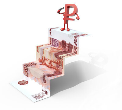 5000 russian rubles banknote folded as steps and ruble symbol suicide