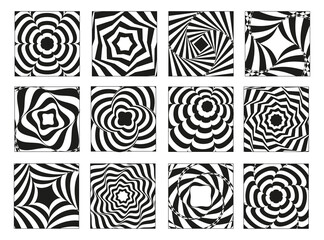 Set of Black and White Opt Art Background.