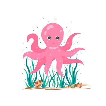 Pink octopus character.