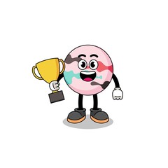 Cartoon mascot of bath bomb holding a trophy