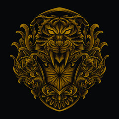 artwork illustration and t shirt design tiger  engraving ornament