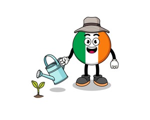 Illustration of ireland flag cartoon watering the plant