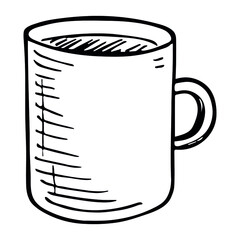 Cute cup of tea or coffee illustration isolated on a white background. Simple mug clipart. Cozy home doodle. 