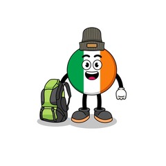 Illustration of ireland flag mascot as a hiker