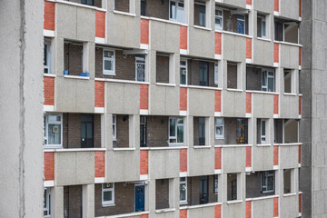 Facade of George loveless house, a huge council housing block in the Dorset Estate around Haggerston in London