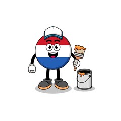 Character mascot of netherlands flag as a painter