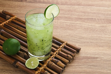 Es Timun Serut, a typical Indonesian drink made from shaved cucumber with syrup, lime and basil seeds. Popular during ramadan. 
