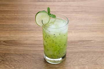 Es Timun Serut, a typical Indonesian drink made from shaved cucumber with syrup, lime and basil seeds. Popular during ramadan. 
