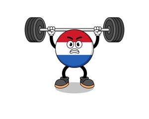 Fototapeta na wymiar netherlands flag mascot cartoon lifting a barbell