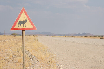 Oryx on the road warning sign